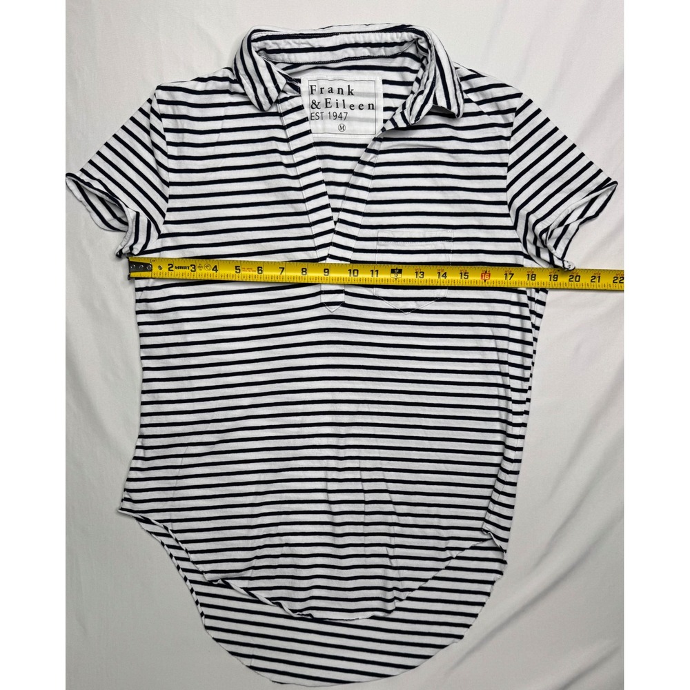 Frank & Eileen Charlotte Perfect Polo Striped V-Neck T Navy White Womens Medium - Picture 5 of 6